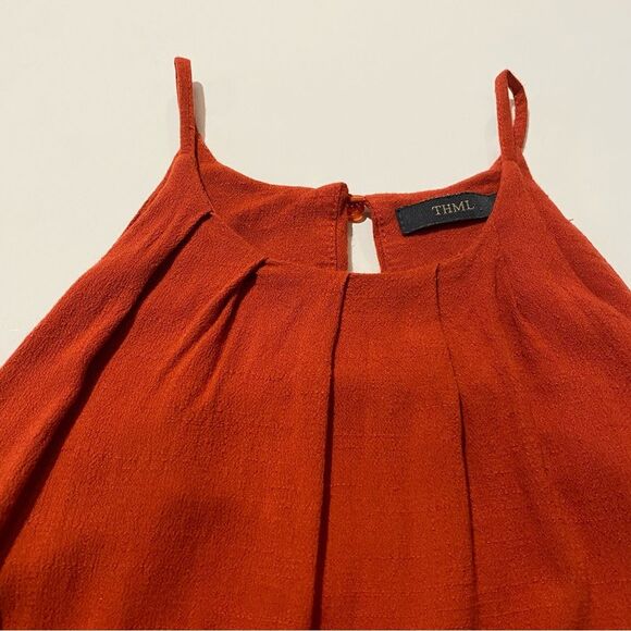 THML Orange Embroidered Hem Pleated Halter Boho Mini Dress Women's Size XS - Picture 5 of 15